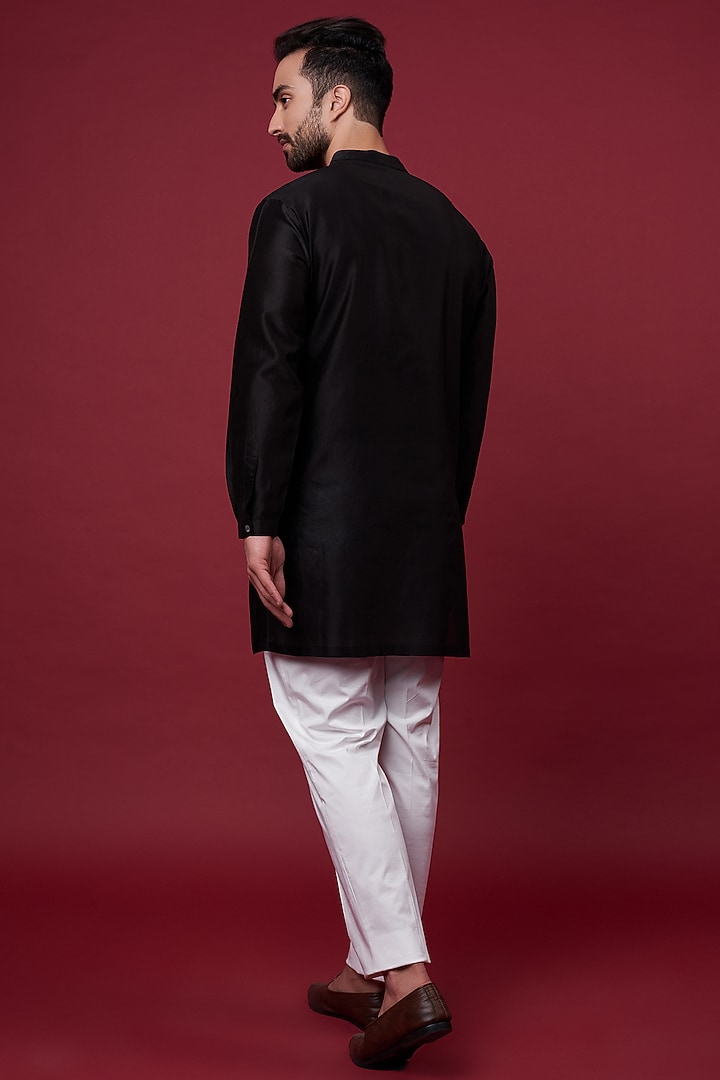 Black Silk Chanderi Kurta by Inca men at Pernia's Pop Up Shop