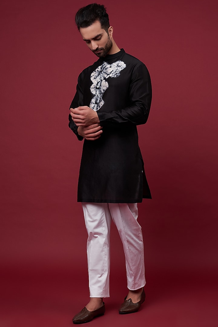 Black Silk Chanderi Kurta by Inca men at Pernia's Pop Up Shop