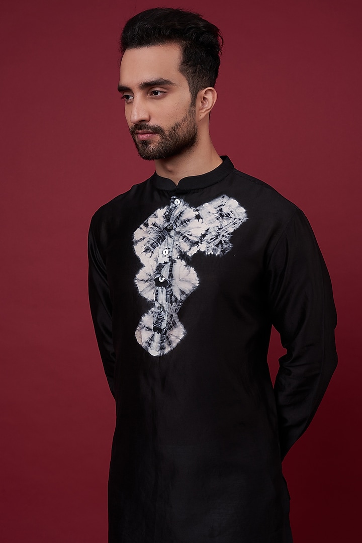 Black Silk Chanderi Kurta by Inca men at Pernia's Pop Up Shop