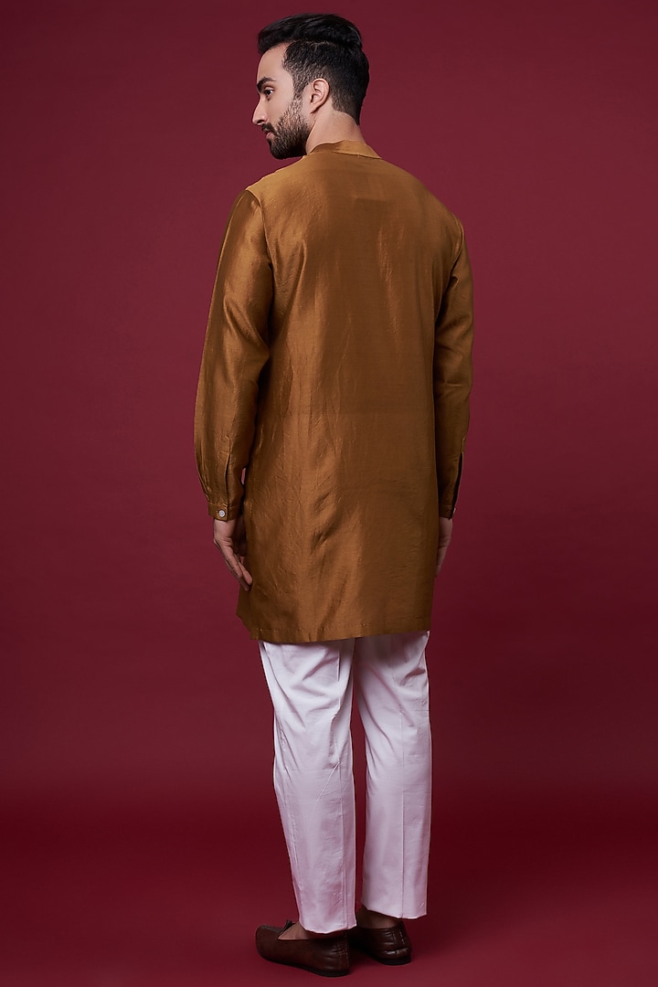 Rust Silk Chanderi Shibori Short Kurta by Inca men at Pernia's Pop Up Shop