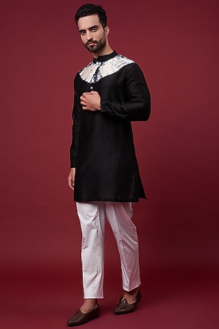 Black Silk Chanderi Kurta by Inca men