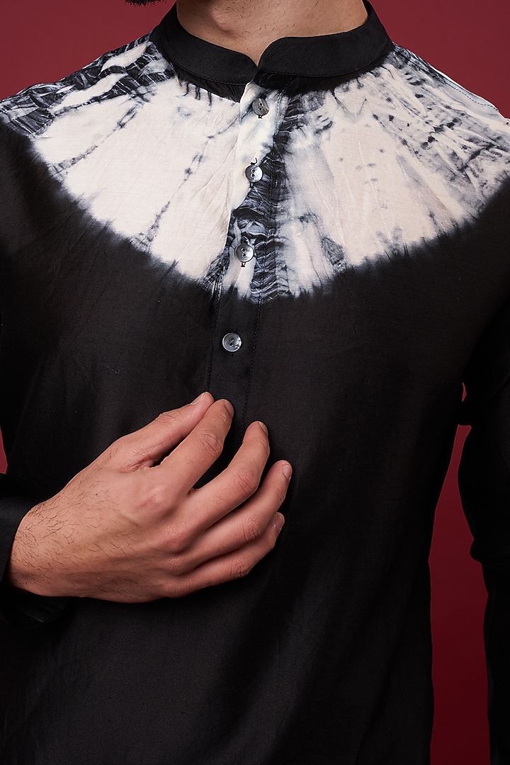 Black Silk Chanderi Kurta by Inca men at Pernia's Pop Up Shop