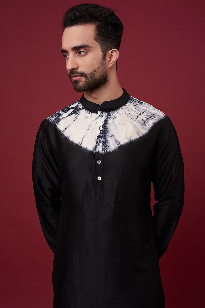 Black Silk Chanderi Kurta by Inca men at Pernia's Pop Up Shop