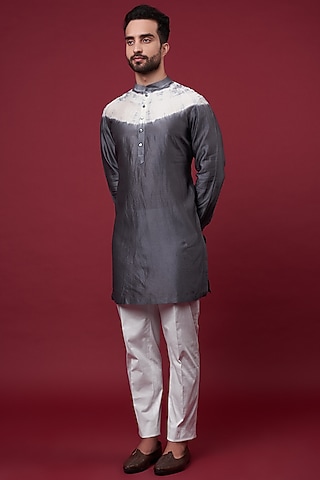 Grey Silk Chanderi Kurta by Inca men