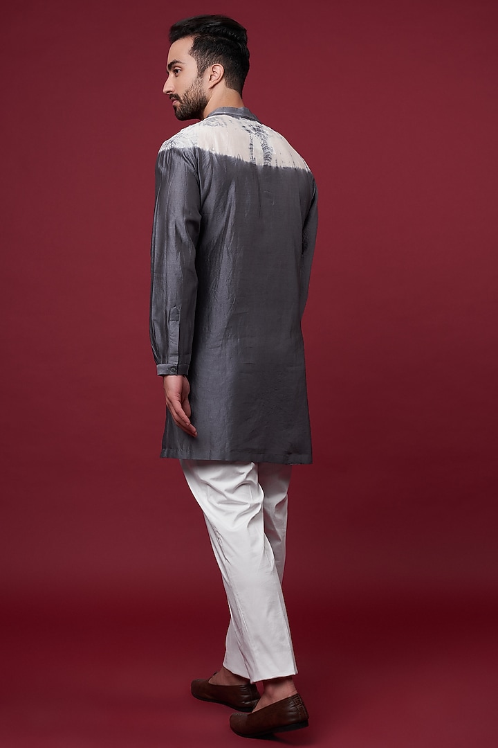 Grey Silk Chanderi Kurta by Inca men at Pernia's Pop Up Shop