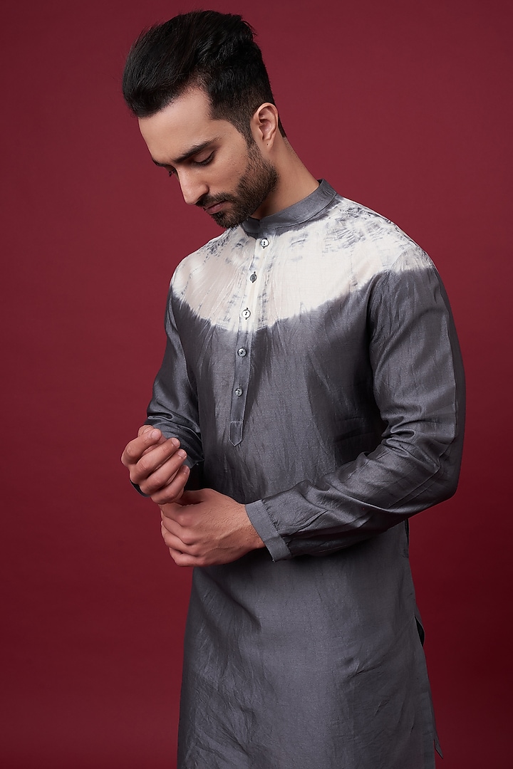 Grey Silk Chanderi Kurta by Inca men at Pernia's Pop Up Shop