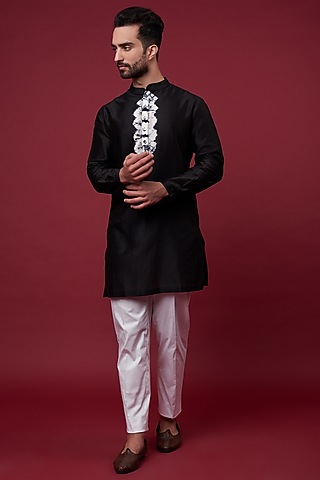 Black Silk Chanderi Kurta by Inca men
