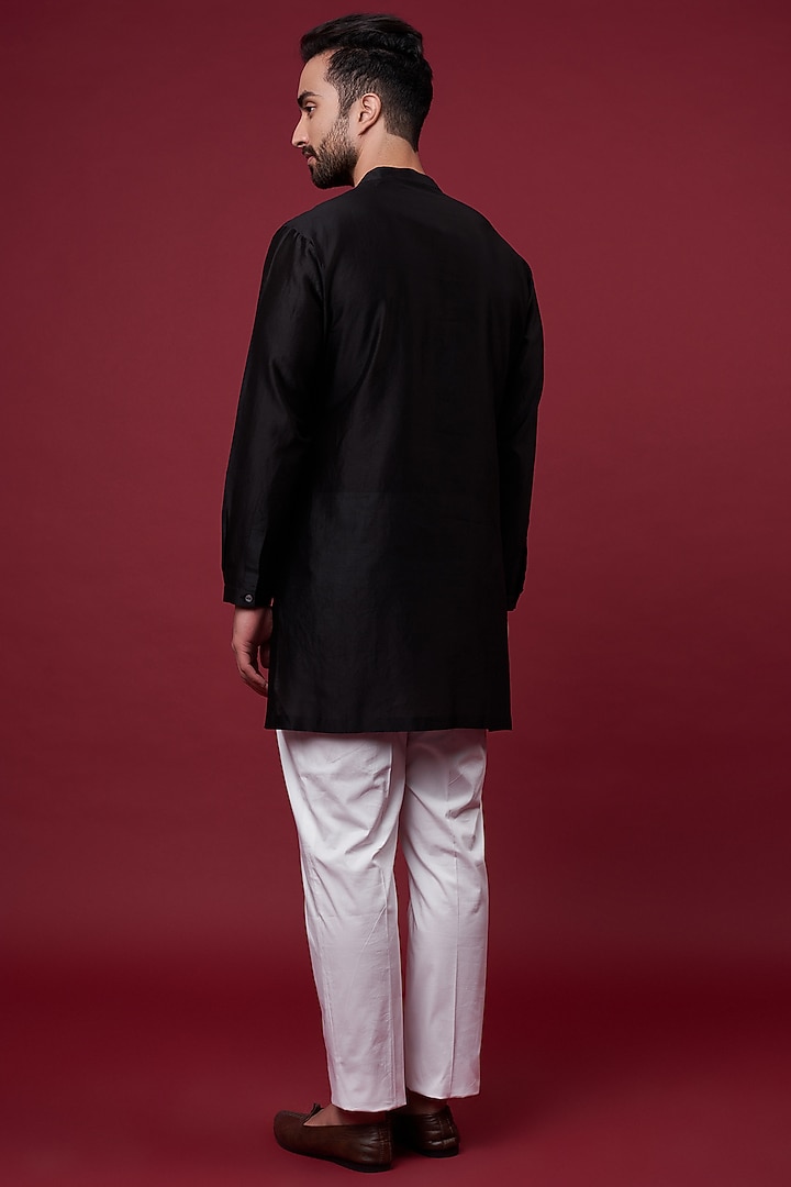 Black Silk Chanderi Kurta by Inca men at Pernia's Pop Up Shop