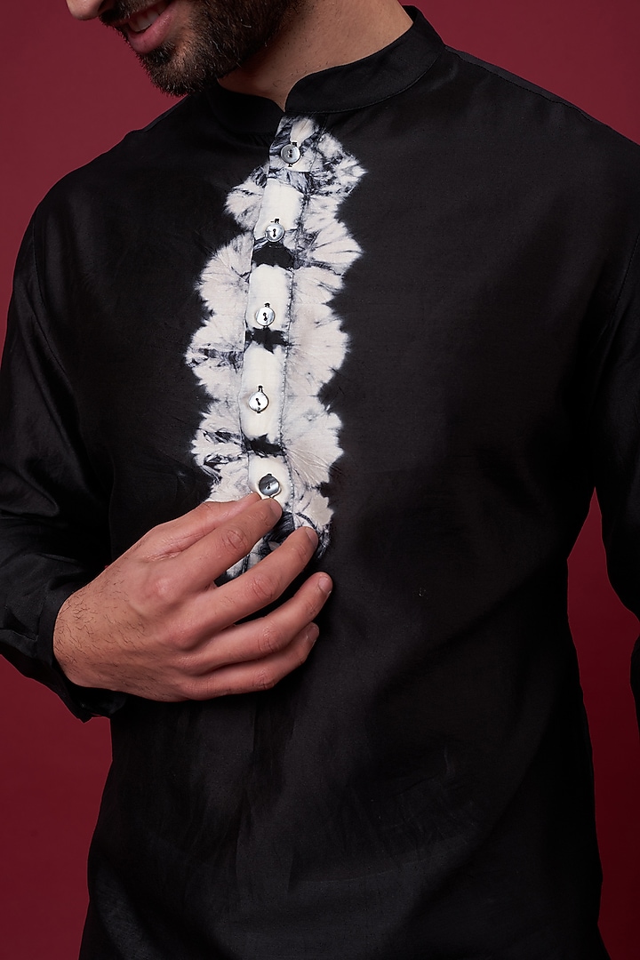 Black Silk Chanderi Kurta by Inca men at Pernia's Pop Up Shop