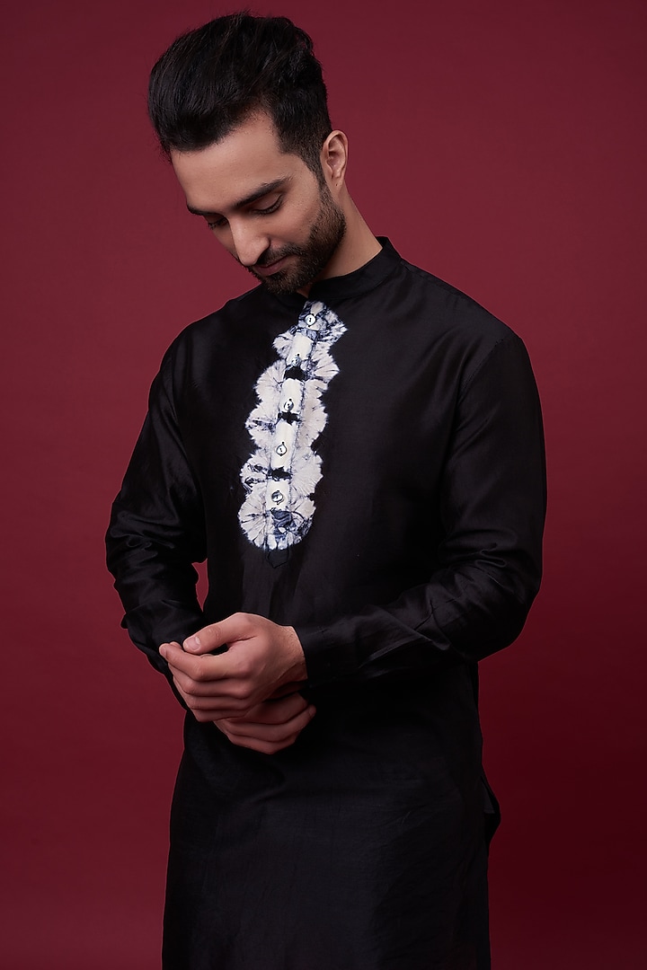 Black Silk Chanderi Kurta by Inca men at Pernia's Pop Up Shop