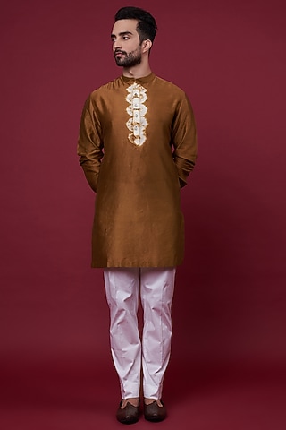 Rust Silk Chanderi Shibori Short Kurta by Inca men