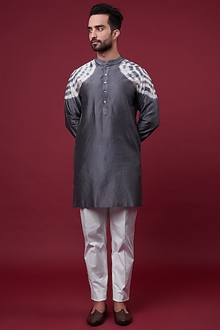 Grey Silk Chanderi Kurta by Inca men