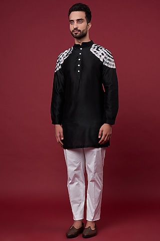 Black Silk Chanderi Kurta by Inca men