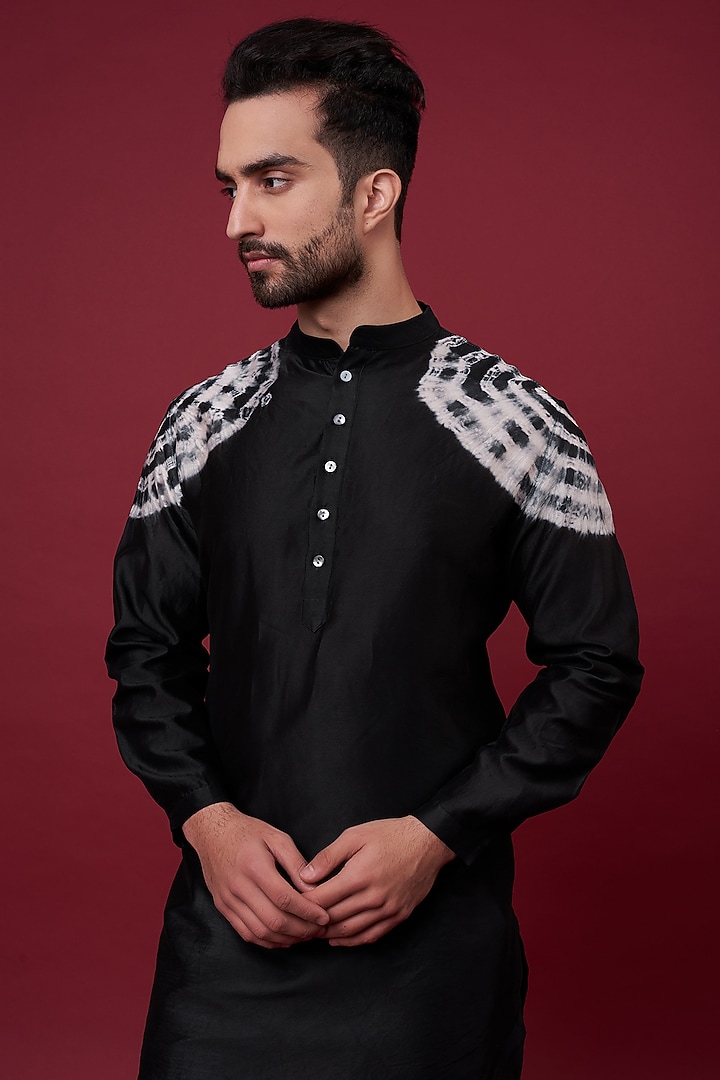 Black Silk Chanderi Kurta by Inca men at Pernia's Pop Up Shop