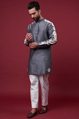 Grey Silk Chanderi Kurta by Inca men