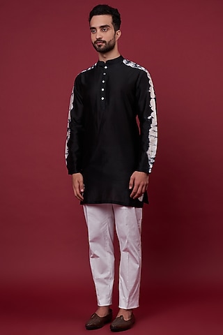 Black Silk Chanderi Kurta by Inca men