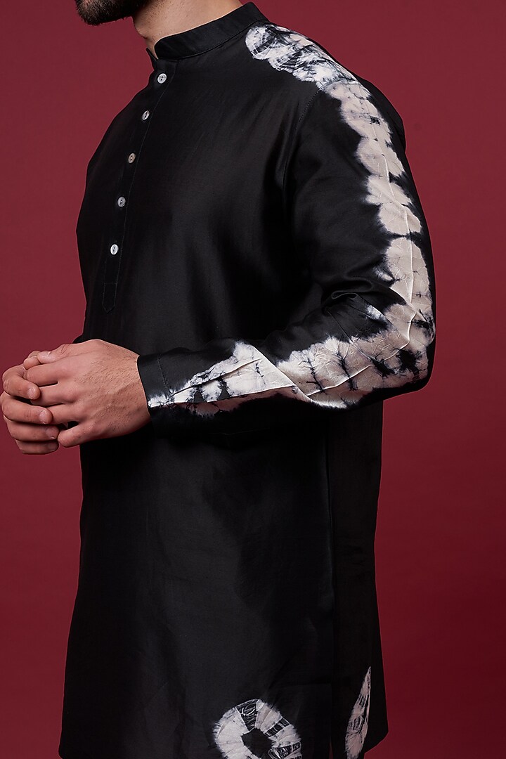 Black Silk Chanderi Kurta by Inca men at Pernia's Pop Up Shop