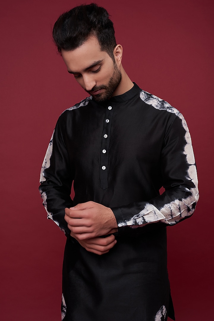 Black Silk Chanderi Kurta by Inca men at Pernia's Pop Up Shop