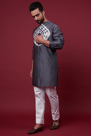 Grey Silk Chanderi Kurta by Inca men