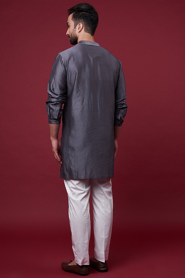 Grey Silk Chanderi Kurta by Inca men at Pernia's Pop Up Shop