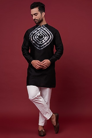 Black Silk Chanderi Kurta by Inca men