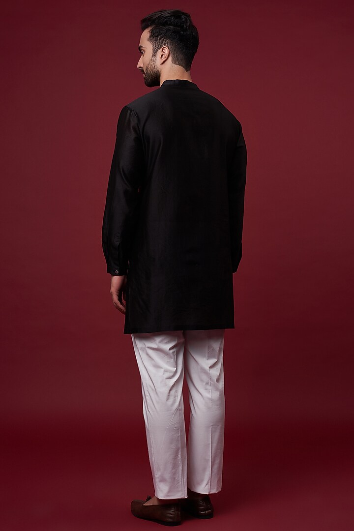 Black Silk Chanderi Kurta by Inca men at Pernia's Pop Up Shop