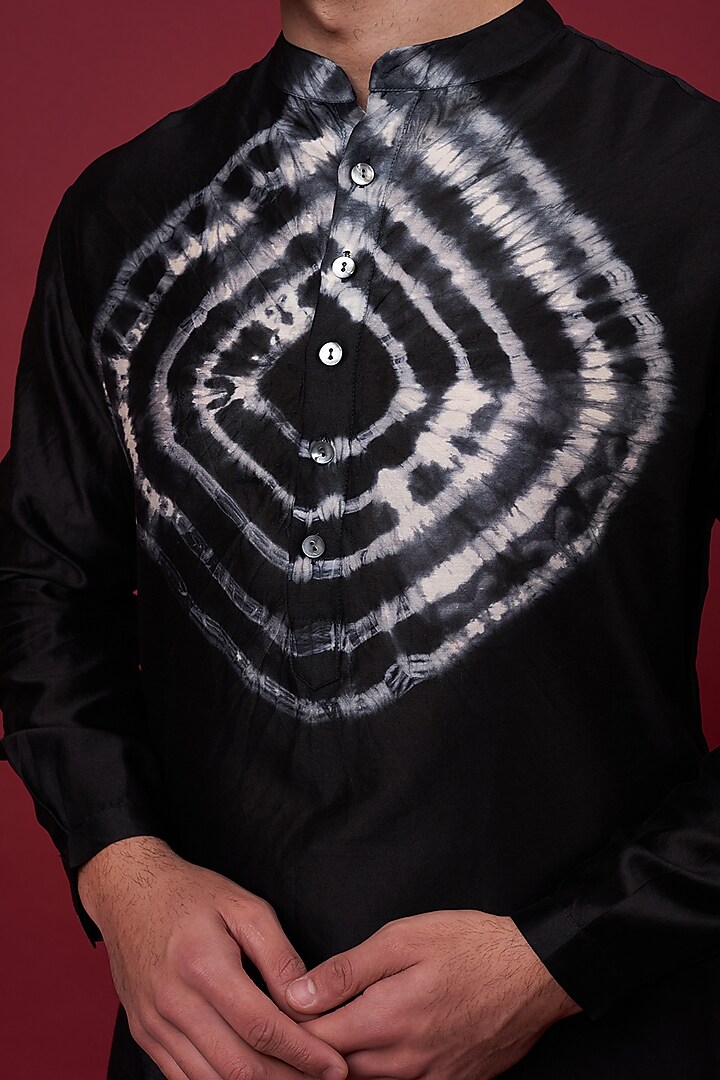 Black Silk Chanderi Kurta by Inca men at Pernia's Pop Up Shop