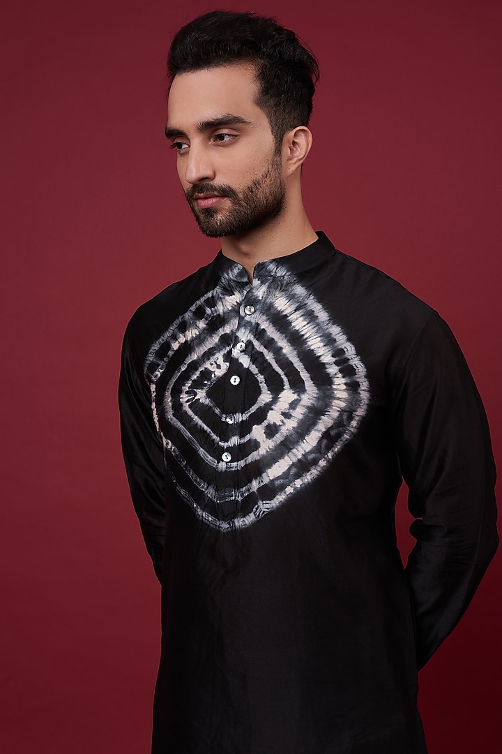 Black Silk Chanderi Kurta by Inca men at Pernia's Pop Up Shop