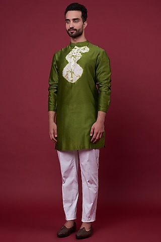 Green Silk Chanderi Kurta by Inca men