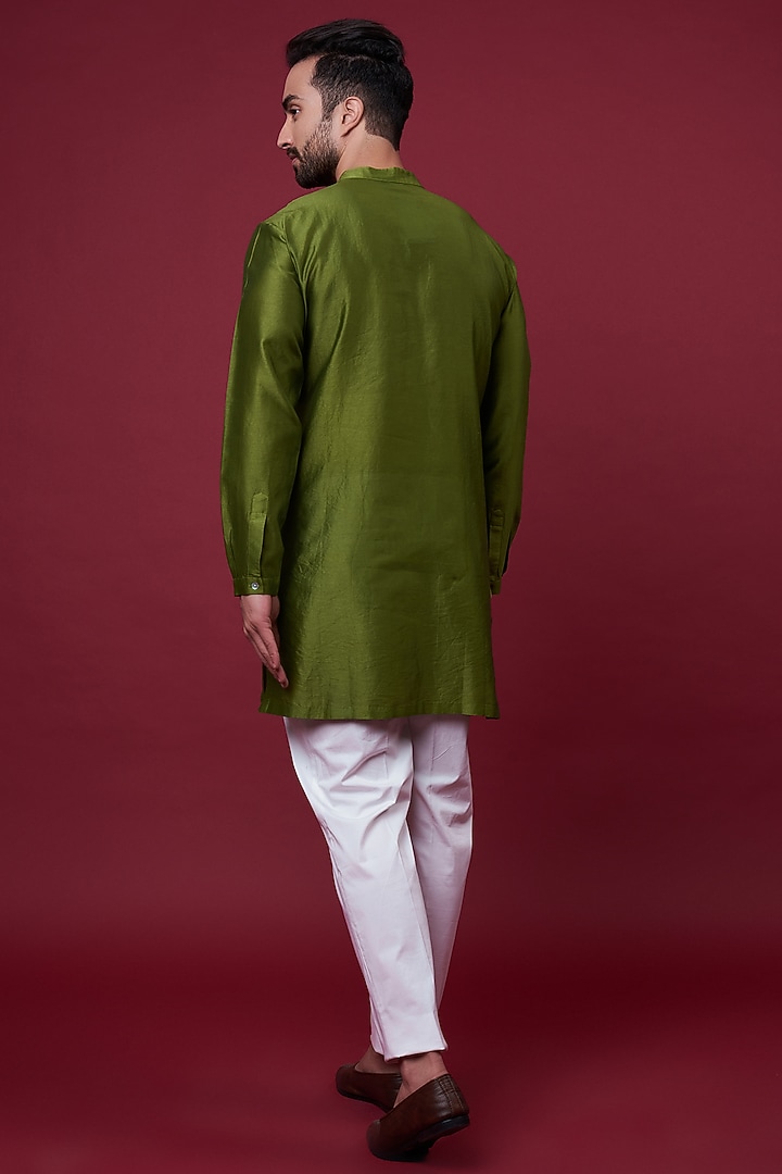 Green Silk Chanderi Kurta by Inca men at Pernia's Pop Up Shop