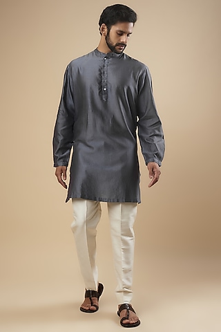 Navy Blue Silk Chanderi Kurta by Inca men