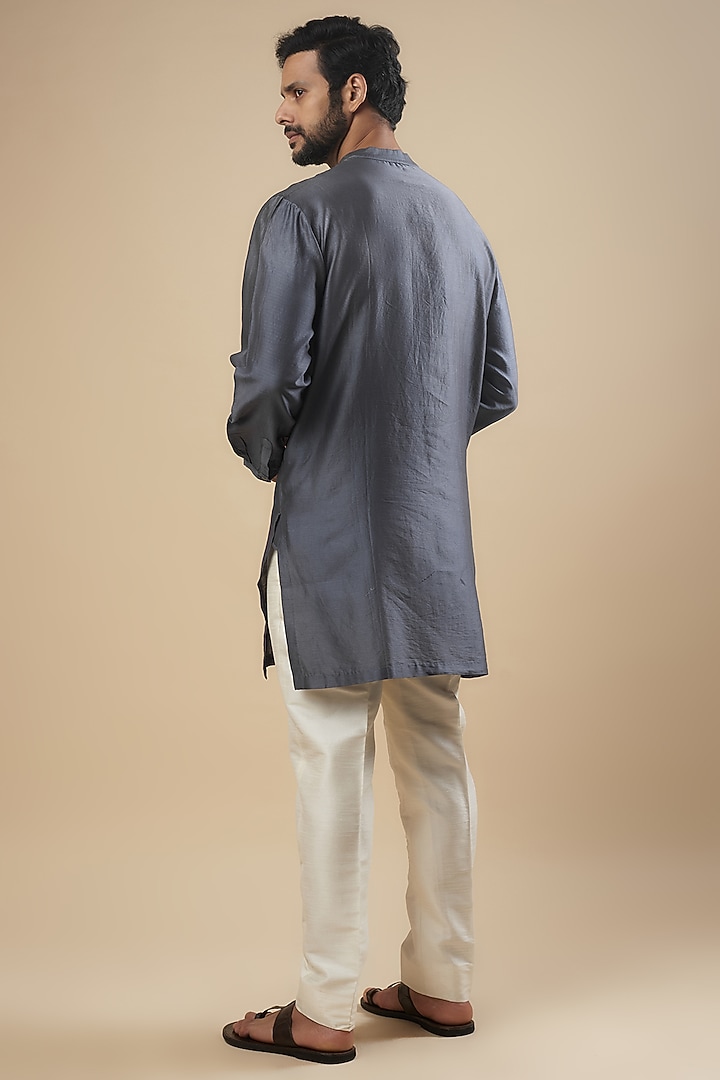 Navy Blue Silk Chanderi Kurta by Inca men at Pernia's Pop Up Shop