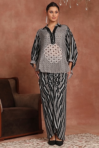 Black Crepe Tikki Work Skirt Set by Inddivogue