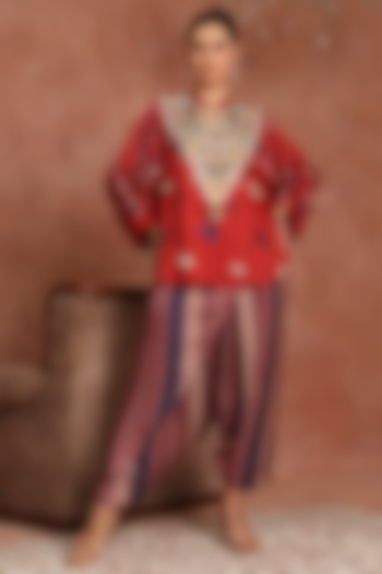 Multi-Colored Gajji Silk Flap Pant Set by Inddivogue at Pernia's Pop Up Shop