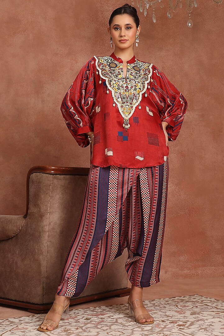 Multi-Colored Gajji Silk Flap Pant Set by Inddivogue at Pernia's Pop Up Shop