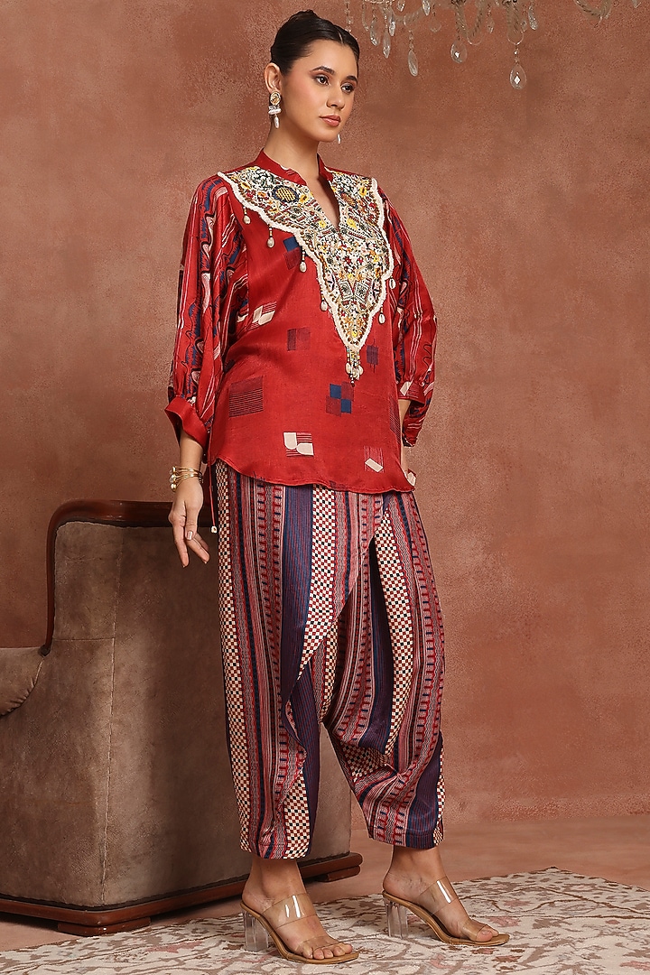 Multi-Colored Gajji Silk Flap Pant Set by Inddivogue at Pernia's Pop Up Shop