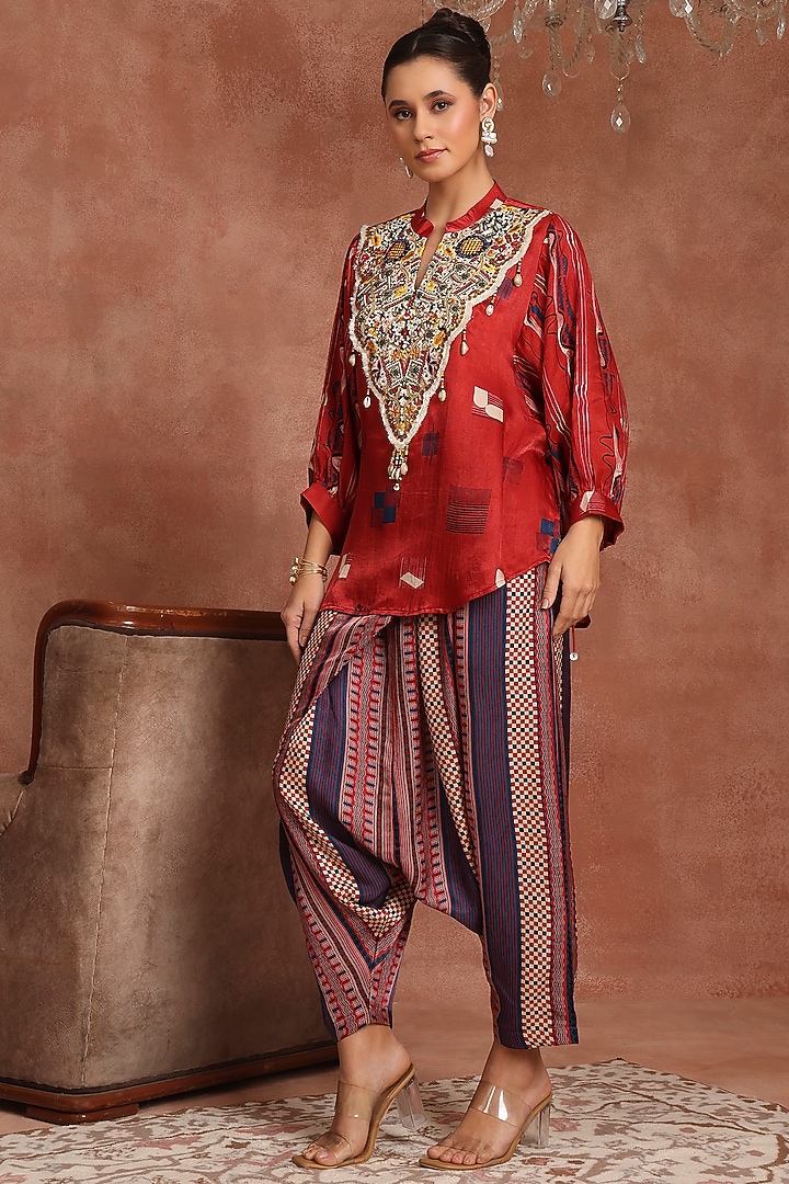 Multi-Colored Gajji Silk Flap Pant Set by Inddivogue at Pernia's Pop Up Shop