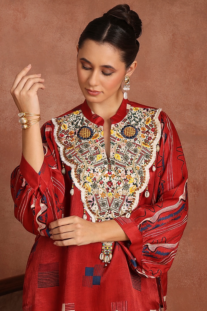 Multi-Colored Gajji Silk Flap Pant Set by Inddivogue at Pernia's Pop Up Shop