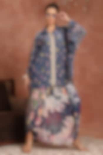 Blue Crepe Floral Printed Dhoti Set by Inddivogue at Pernia's Pop Up Shop