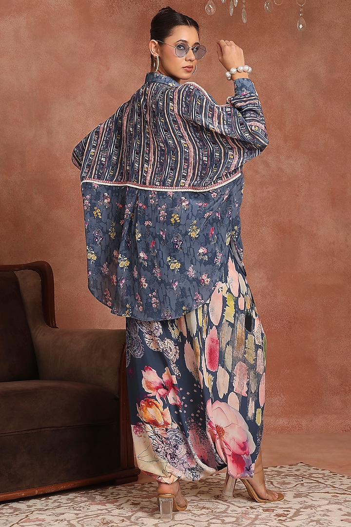 Blue Crepe Floral Printed Dhoti Set by Inddivogue at Pernia's Pop Up Shop