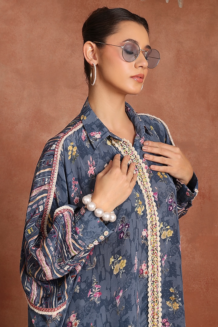 Blue Crepe Floral Printed Dhoti Set by Inddivogue at Pernia's Pop Up Shop