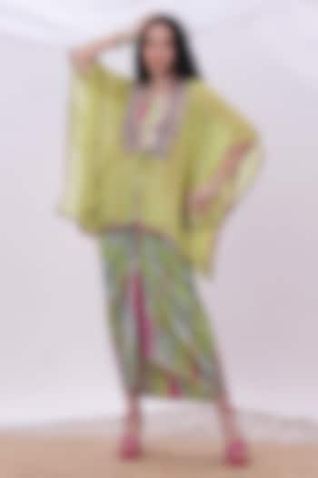 Green Modal & Organza Embroidered Skirt Set by Inddivogue at Pernia's Pop Up Shop