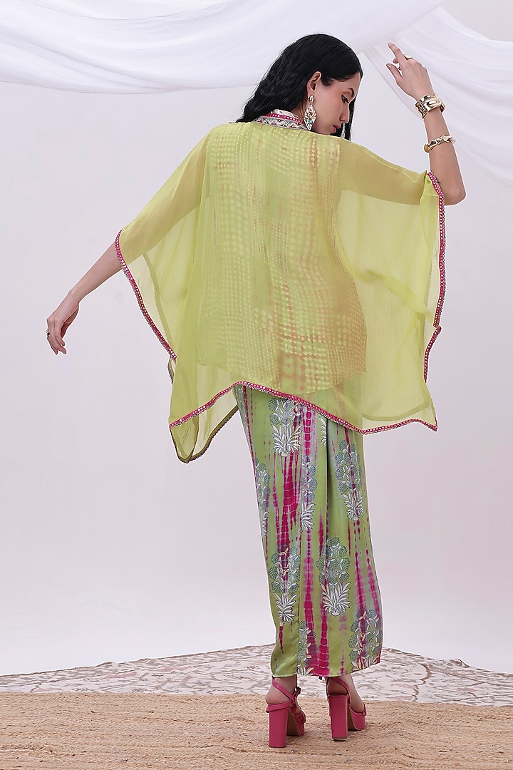Green Modal & Organza Embroidered Skirt Set by Inddivogue at Pernia's Pop Up Shop