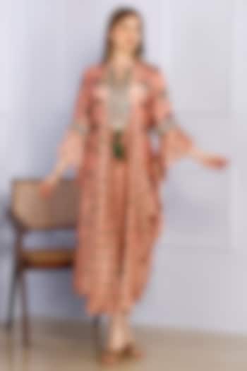 Camel Pink Russian Silk Pichwai Printed Asymmetrical Tunic by Inddivogue at Pernia's Pop Up Shop