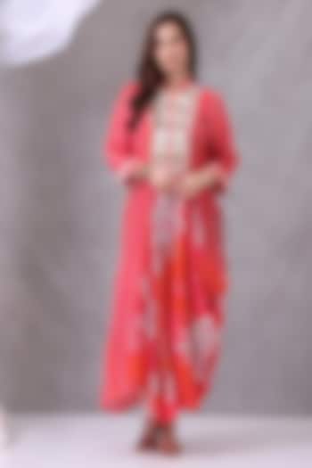 Peachish Pink Crepe Beads Embroidered Asymmetrical Tunic by Inddivogue at Pernia's Pop Up Shop