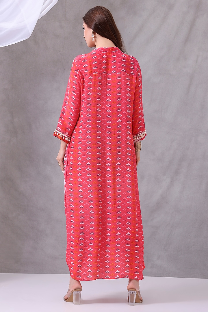 Peachish Pink Crepe Beads Embroidered Asymmetrical Tunic by Inddivogue at Pernia's Pop Up Shop