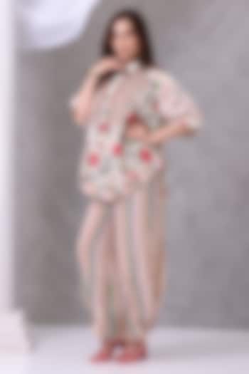 Off-White Crepe Floral Embroidered Co-Ord Set by Inddivogue at Pernia's Pop Up Shop