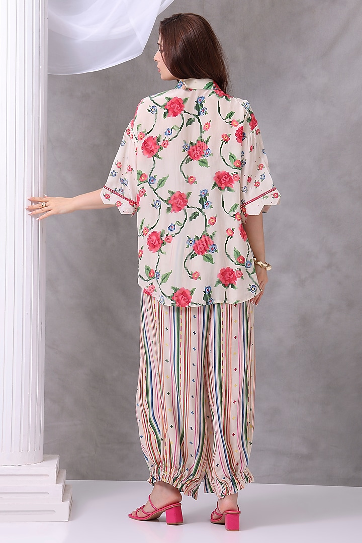 Off-White Crepe Floral Embroidered Co-Ord Set by Inddivogue at Pernia's Pop Up Shop