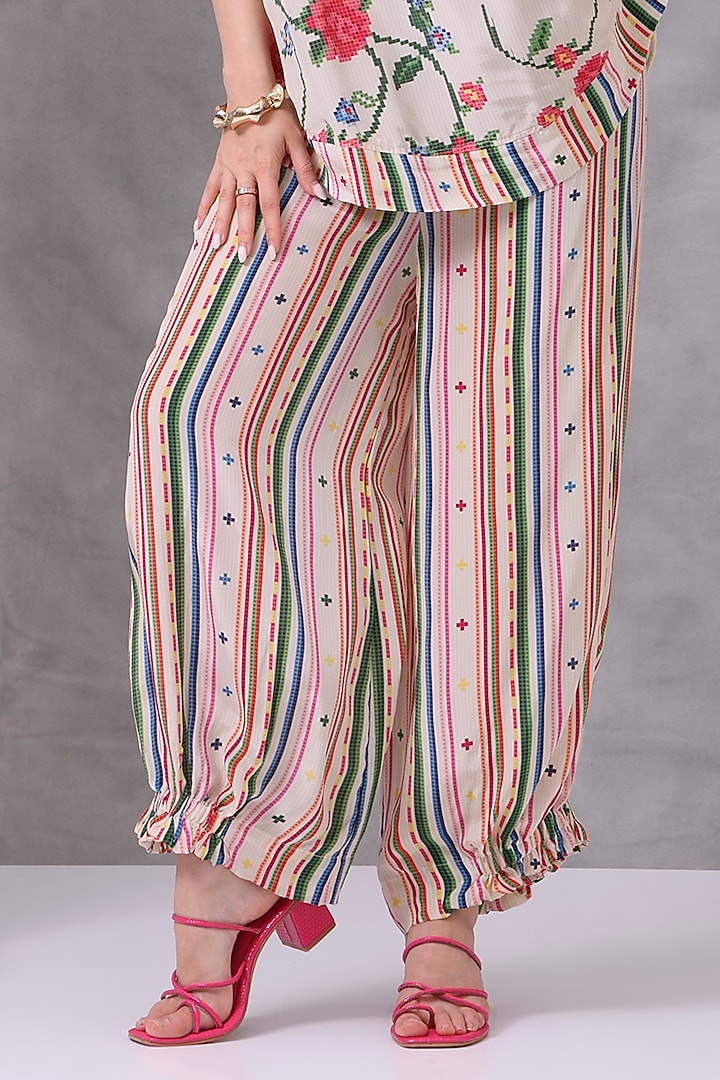 Off-White Crepe Floral Embroidered Co-Ord Set by Inddivogue at Pernia's Pop Up Shop