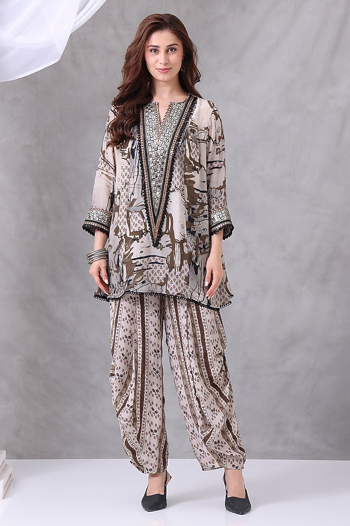 Grey Crepe Embroidered Co-Ord Set by Inddivogue at Pernia's Pop Up Shop